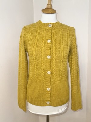   TOAST Grobstrick Cardigan Zopfmuster Aran Pullover Wollmischung senfgelb kastig S
