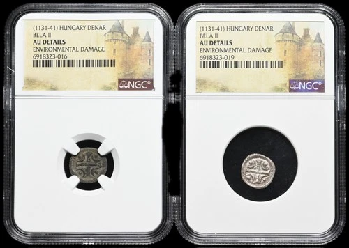 HUNGARY. Bela II, 1131-1141. Silver Denar, Cross type, NGC Lot of 2