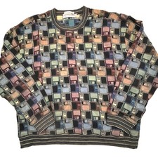 Vintage Jantzen Sweater Floppy Disk Print XL/XXL Retro Tech Pattern Knit Men