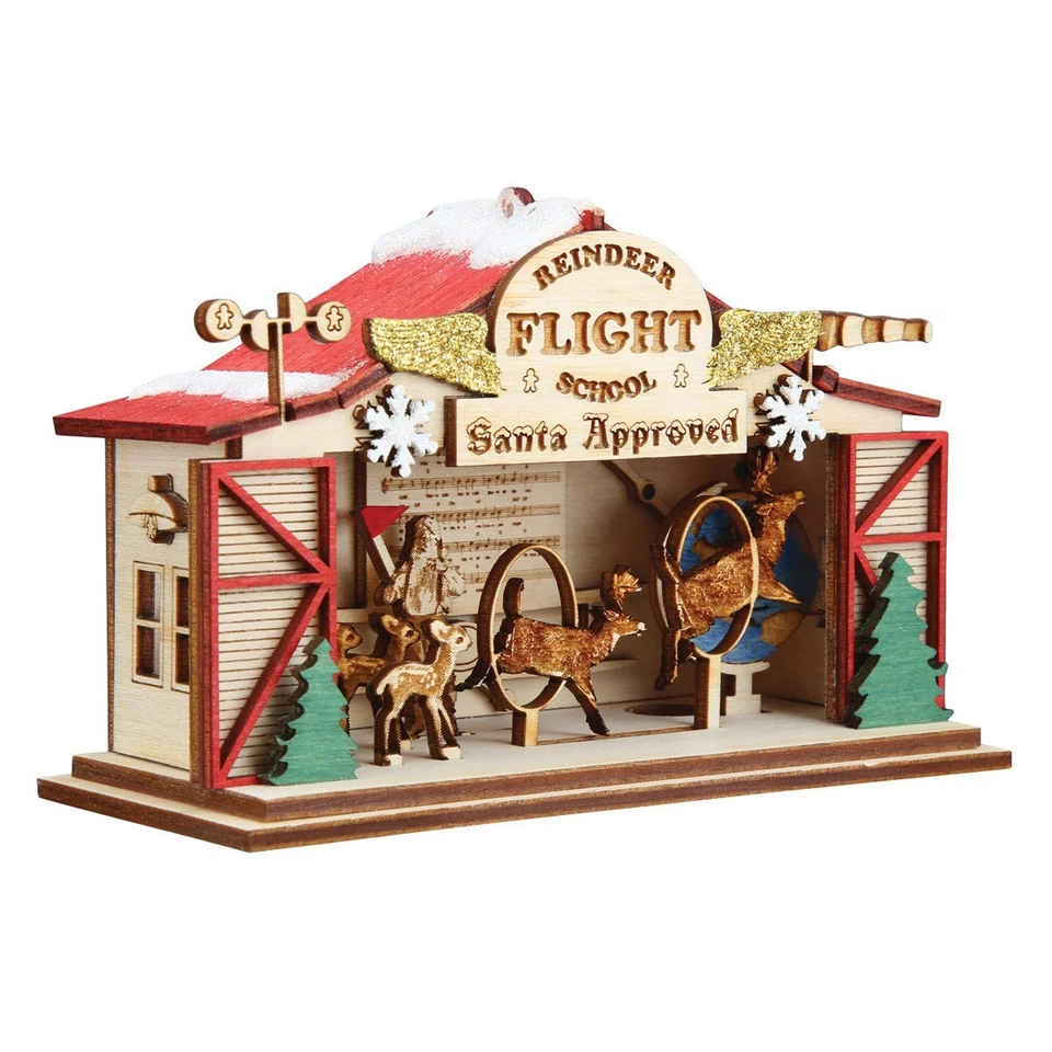 Escuela de vuelo de renos de madera 2020 adorno de Navidad único para árbol de Navidad Foto 3 de 4