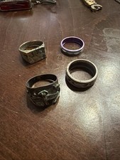 Vintage Costume Ring Lot 4pc Silver Spinner Gold Signet Missing Stones Bird Band