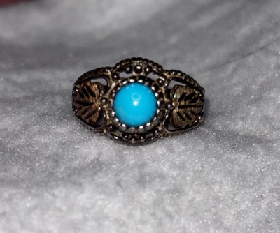 Vintage Sterling Silver 925 Turquoise Ring Leaf Design Size 7 DD Hallmark