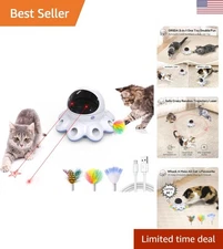 USB Rechargeable Indoor Cat Laser Toy with Feathers and Night Mode Convenience