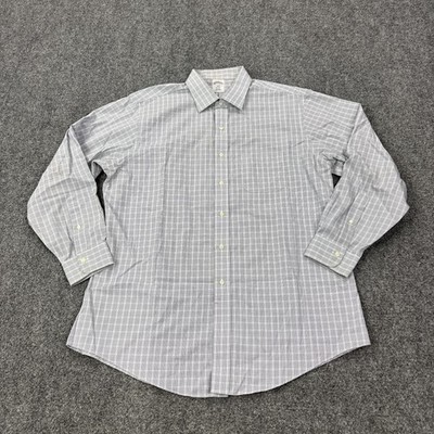 Brooks Brothers Dress Shirt Mens 18 Blue Check Regent Regular Fit Non Iron