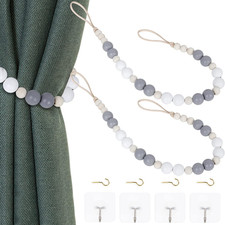 2 Pieces Wood Bead Curtain Tieback Boho Curtain Tiebacks Curtain Holdbacks for W