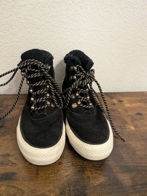 Converse Womens 7 Shoes Ember Hi Black Suede Faux Fur Lined Chuck Taylor