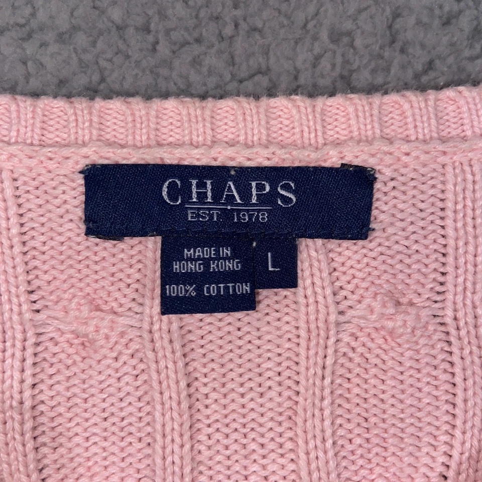 Suéter Chaps Mujer Grande Rosa Cuello en V Recortado Manga Larga Algodón Tejido Foto 3 de 4