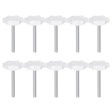 10pcs Star Knob M5 x 45mm Thread 32mm 6-Point Head Stud Hand Clamping Knob White
