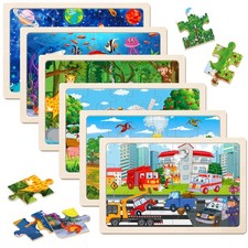 6 Pack Wooden Puzzles for Kids Ages 4-6 24 Pieces