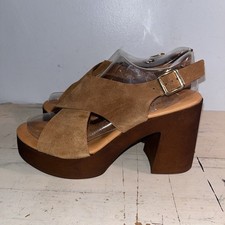 Donald Pliner Italy Brown Leather Suede platform heels sandals Buckle Women 8