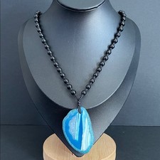 Beautiful Blue Agate Pendant Necklace