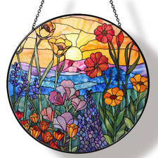 RVEAFA Wildflowers Stained Glass Suncatcher Window Hanging Plant Lover Gift