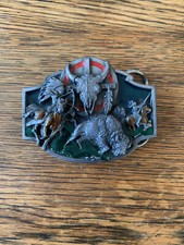 vintage siskiyou belt buckle Native American with buffalo 1989 With Enamel
