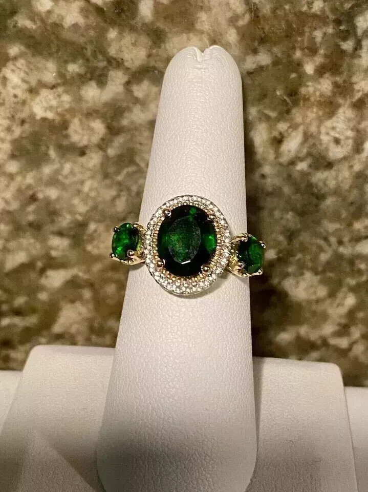 Oval Cut Lab-Created Emerald Halo Engagement Rings 14K