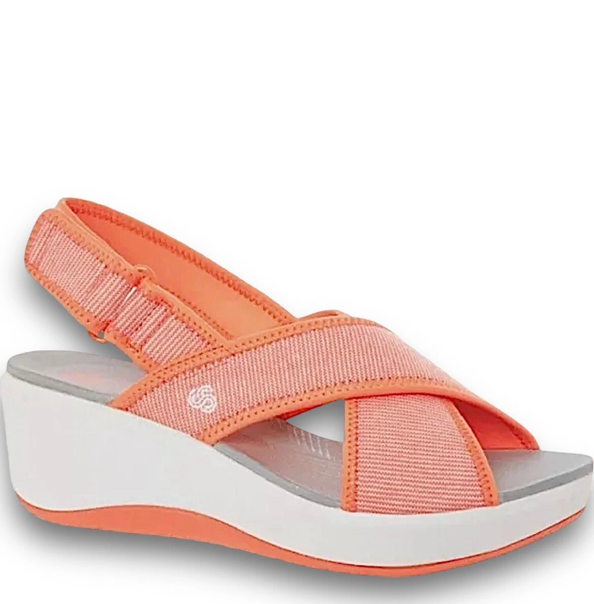 CLARKS Cloudsteppers Orange Slingback Wedge Sandals Step Cali Cove