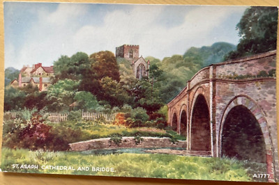 ST. ASAPH KATHEDRALE UND BRÜCKE UM 1960 VALENTINSTAG EW TRICK KÜNSTLER POSTKARTE