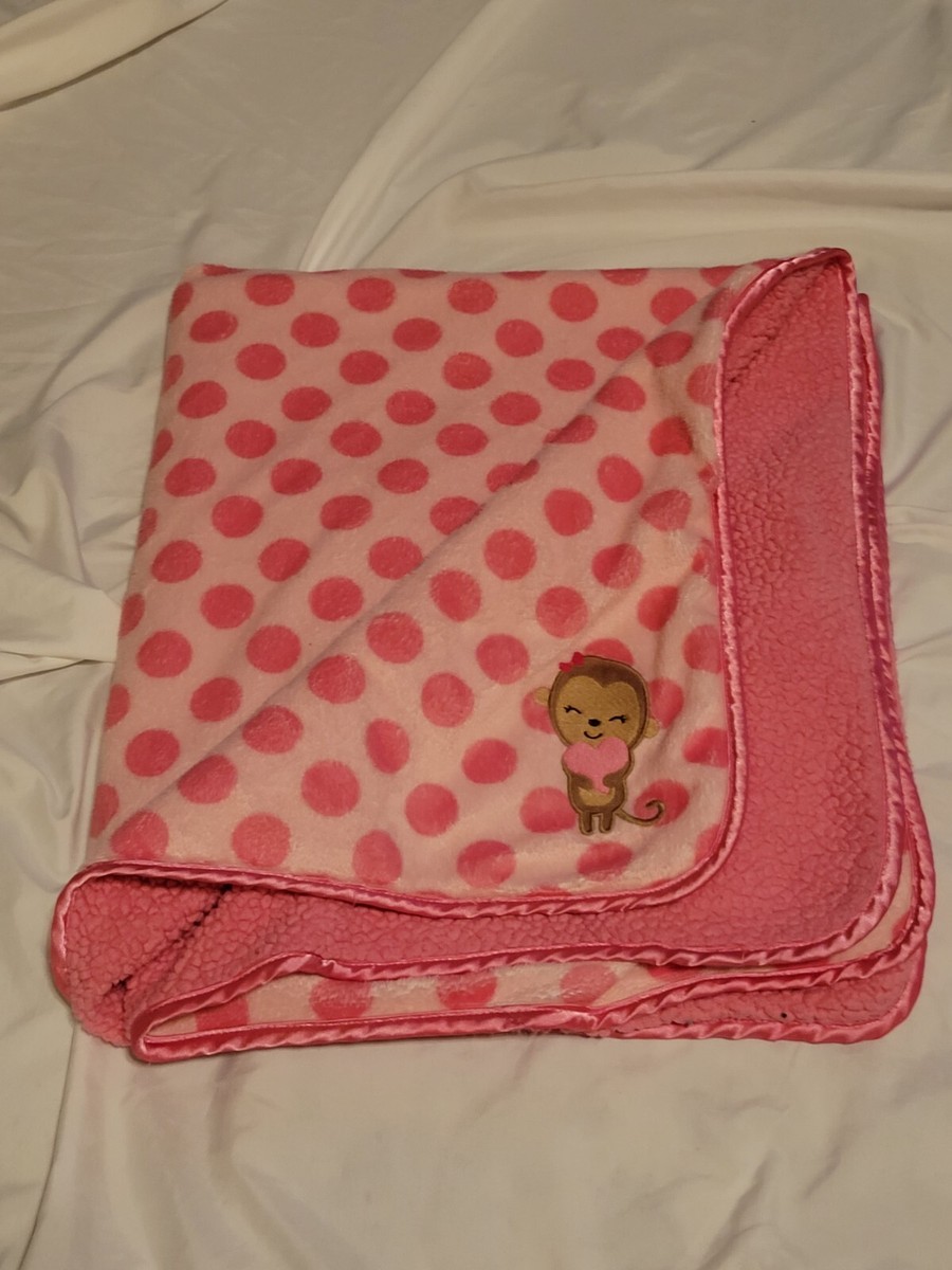 Carters Child of Mine Pink Monkey Polka Dot Baby Blanket Heart