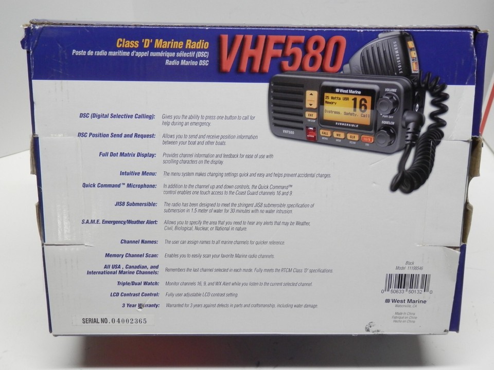 WEST MARINE VHF580 CLASS 'D' MARINE RADIO SUBMERSIBLE NEW IN BOX eBay