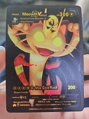 Pokemon Meowth VMAX Black Foil Fan Art Gigantamax HP300 2020 Free