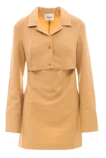 Nanushka Dress Tess Beige Cut Out Button Front Women's Sz L NEW NWOT N155