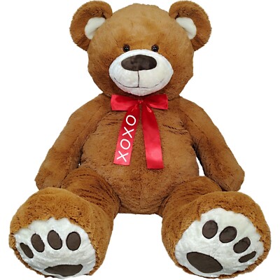 Anico 59'' Tall (5 Feet) Giant Plush Brown Teddy Bear with XOXO Red Ribbon
