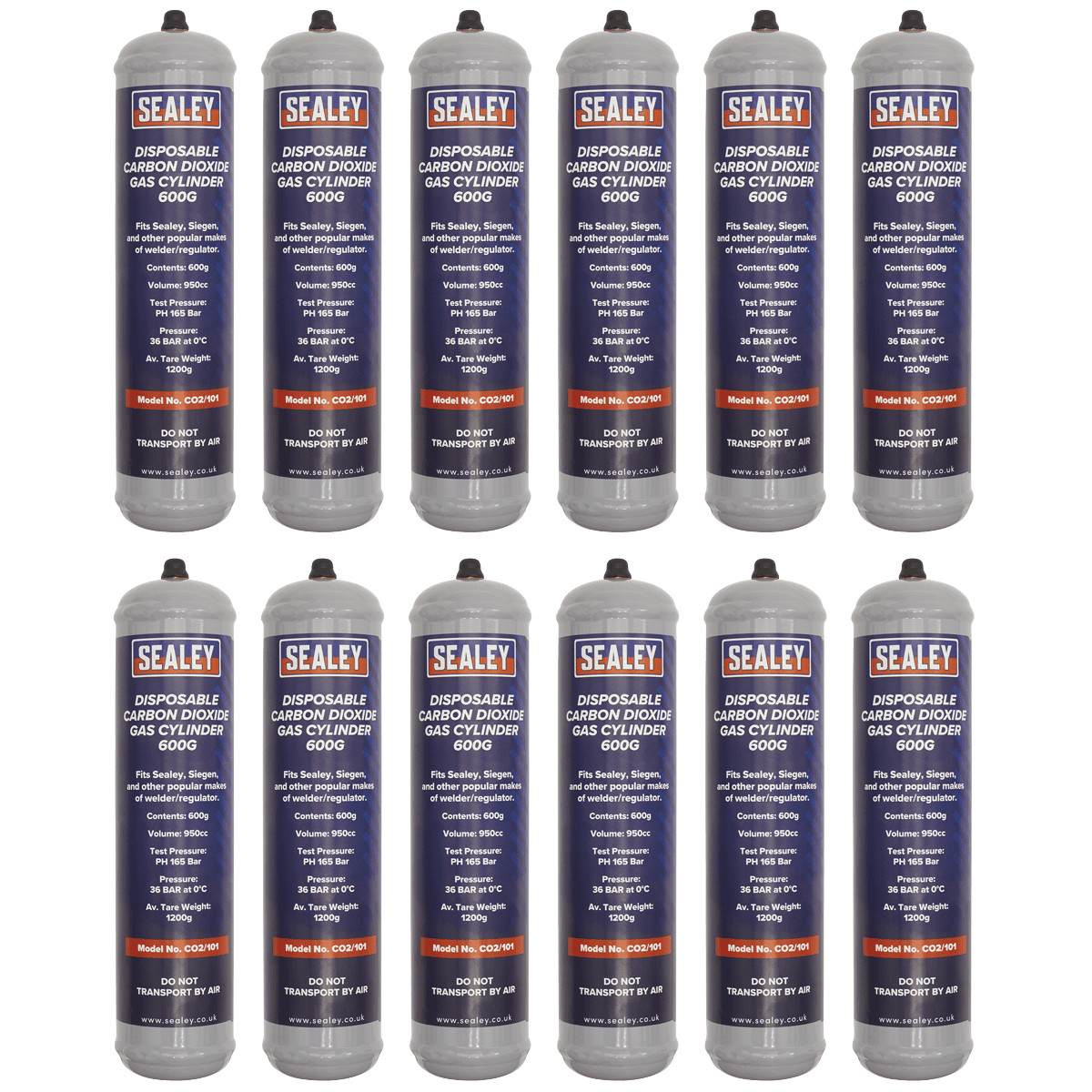 Sealey CO2/101/12 Gas Cylinder Disposable Carbon Dioxide 600g - Box of 12