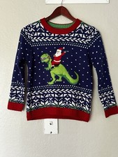 Kids Ugly Christmas Sweater Santa Riding Dinosaur Holiday Knit Youth Small