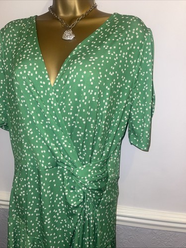Lipsy Green Wrap Skater Dress Size 16 Polka Dot Spot Summer Party Day Casual - Picture 14 of 18