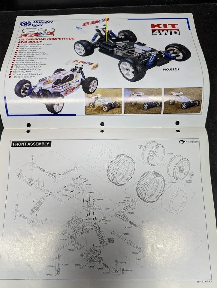 THUNDER TIGER EB-4 S2 ESCALA 1/8 OFF-ROAD COMP 4WD FOLHETO DE BUGGY LISTAGEM DE PEÇAS - Imagem 2 de 4
