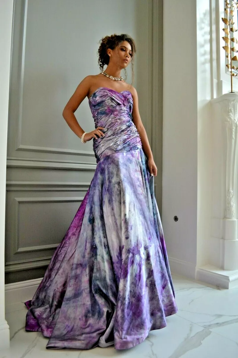 purple and white wedding dress