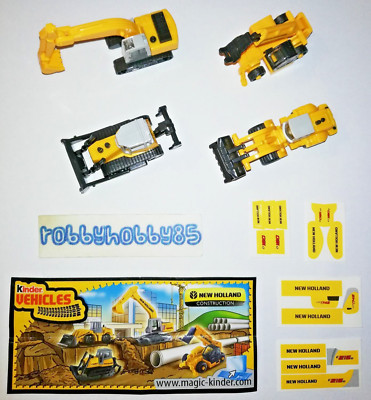 NEW HOLLAND CONSTRUCTION COMPLETE SET OF 4 TOYS WITH PAPERS KINDER SURPRISE 2009