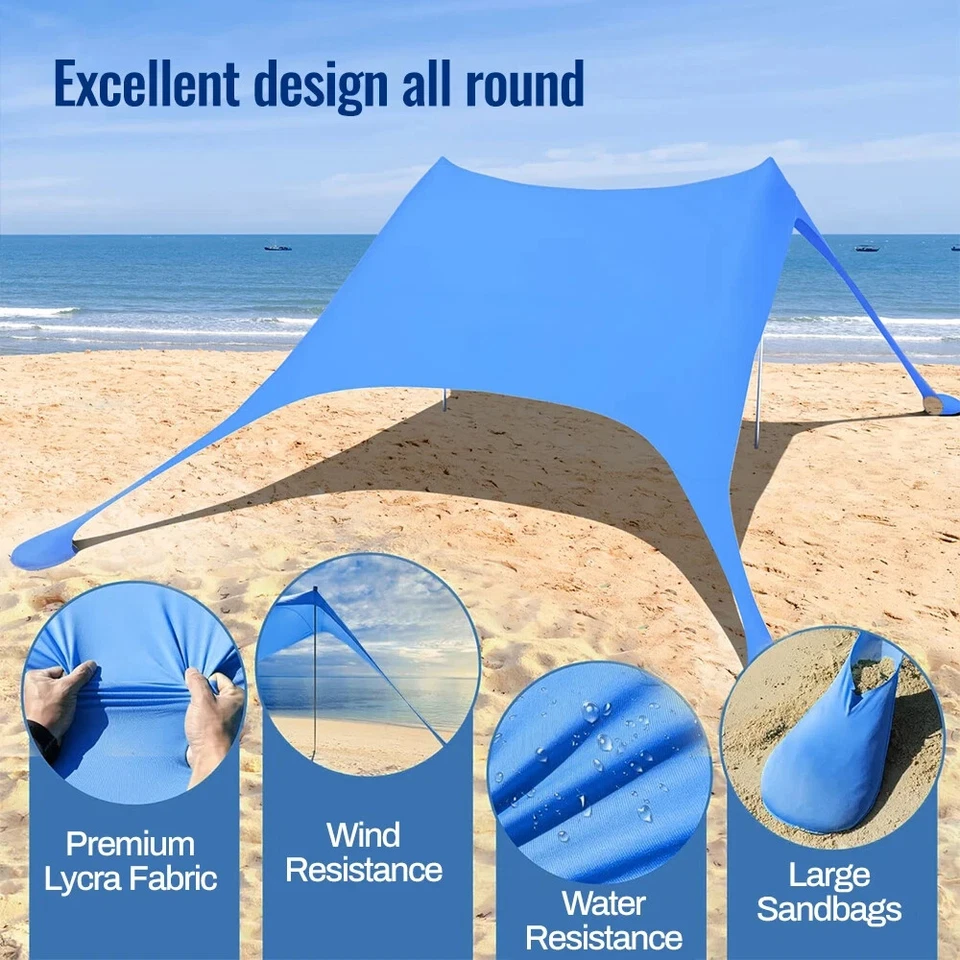 Carpas de playa portátiles toldo parasol UPF 50+ refugio para el sol al aire libre con bolsa de arena U Foto 4 de 4