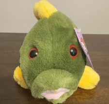 SWIBCO Vintage Puffkins LOUIE Bass Fish Tag 6756 Green Round Beanie Plush Toy
