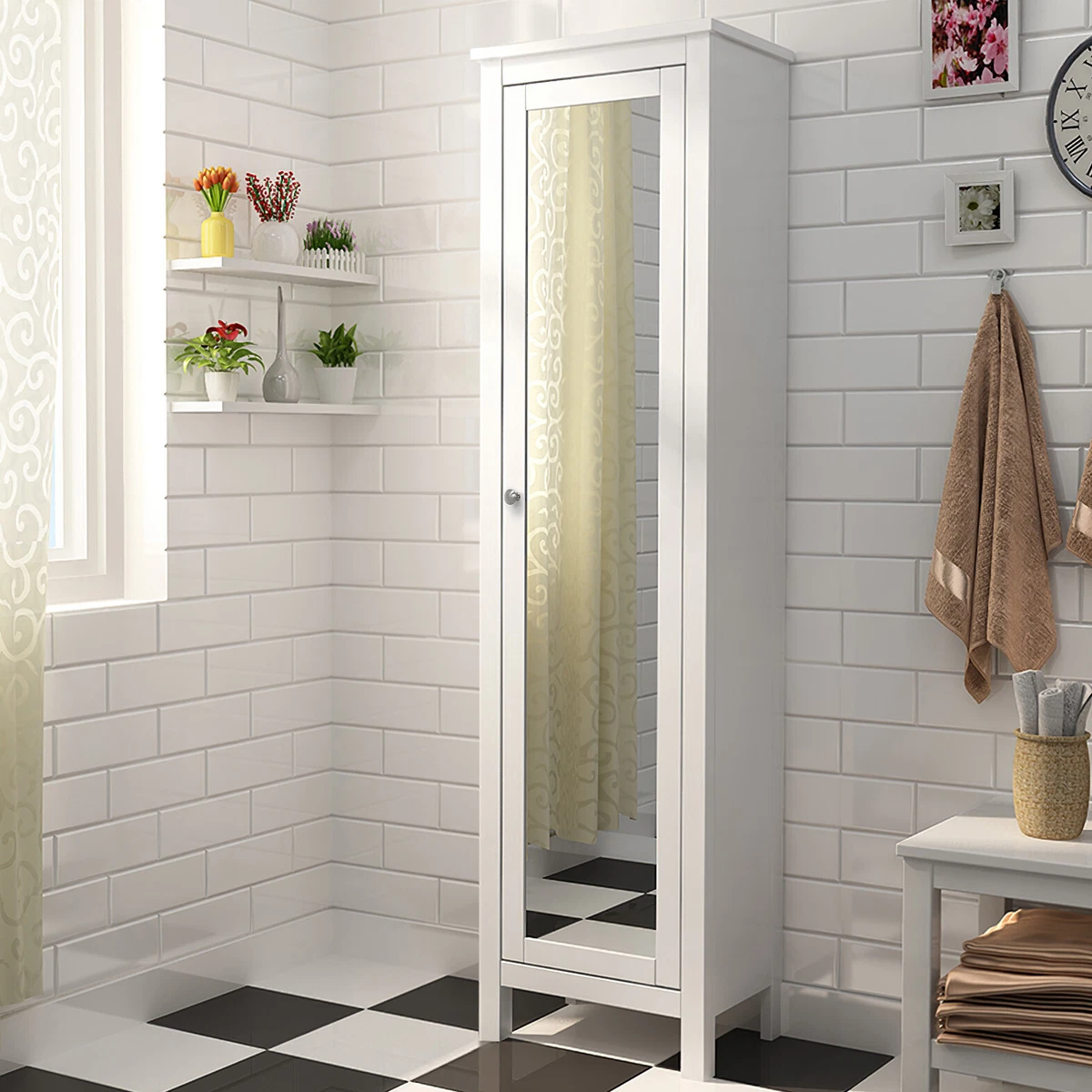 White Slim Narrow Tall Storage Cabinet 6 8 Tier Shelves Hallway Storage Cupboard