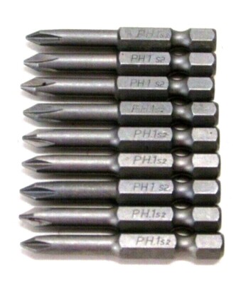 NEW! LOT OF (9) 2'' #1 PHILLIPS STEEL HEX SHANK / ROUND SCREWDRIVER BITS #S2 PH1
