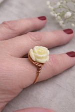 andmade White Rose Copper Wire Ring   Artisan Floral Statement Ring
