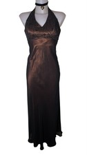 Vtg 90s Women Brown Burnout Velvet Mesh Beaded Maxi Slip Dress Sz S/M Whimsigoth