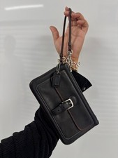 Vintage COACH Soho Black Leather Buckle Wristlet Front Magnetic Flap Pocket