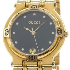 90's GUCCI 9200M Black Dial Diamond Date 31mm Quartz Men's Watch From JAPAN Z516