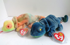 Lote 2 Ty Beanie Babies ARCO Camaleones 1 Teñido Color Arco Iris 1 Azul/Verde