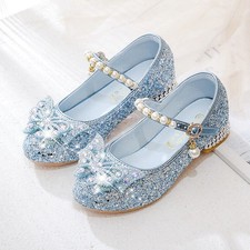 Girls Elsa Princess Shoes Kids Party Sequins Bow Glitter FancyDress Sandals Heel