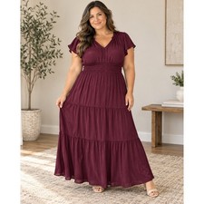 Quince Washable Stretch Silk Tiered Maxi Dress Womens XL Wine Burgundy 90% Silk