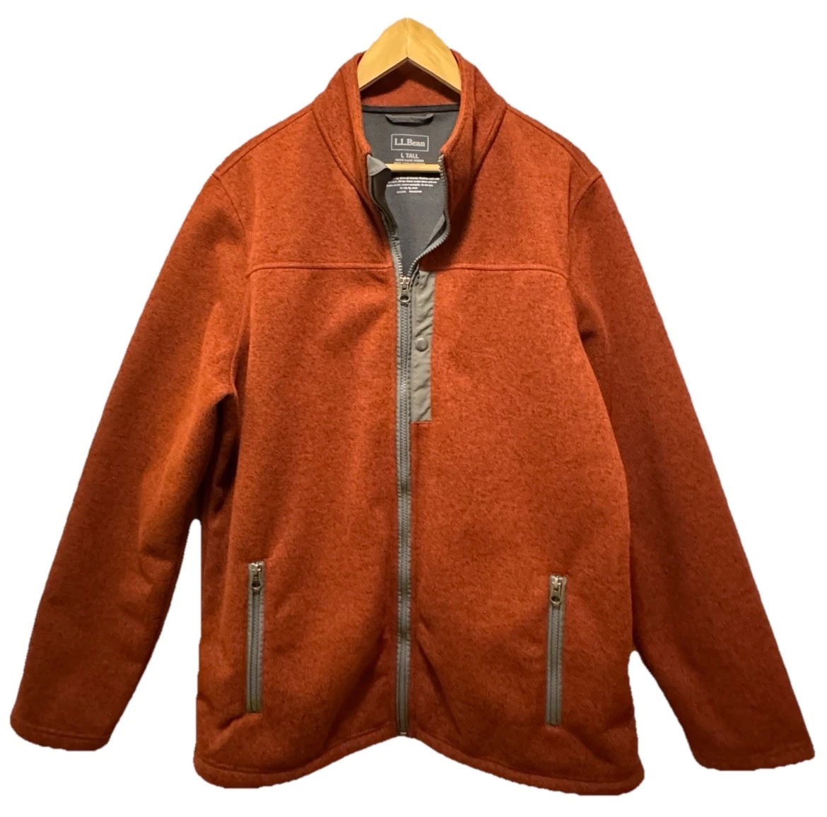 L.L.Bean Fleece Jacket Mens L Tall Rust Orange Full Zip Outdoor Warm Coat B3#10