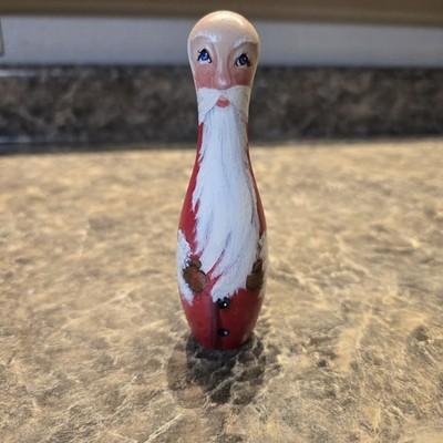 Hand Painted Wooden Mini Bowling Santa Claus  5  Tall Christmas Decoration