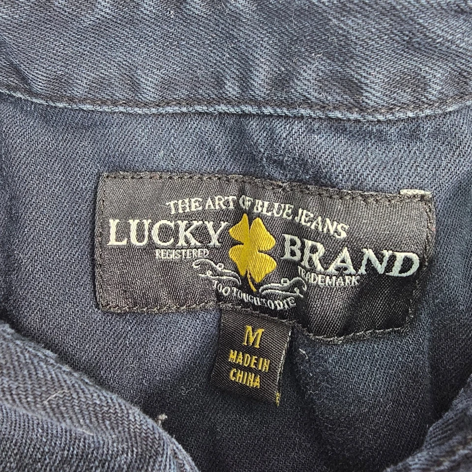 Camisa Western Lucky Brand Para Hombre Denim Negra Botón a Presión - Mediana Grunge Gótica Usada en Excelente Condición Foto 2 de 4