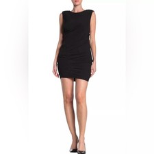 Lush Black Side Ruched Sleeveless Bodycon Cocktail Party Mini Dress Size Small