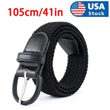 7001 1-1/4" Wide Men's Leather Covered Buckle Woven Elastic Stretch Belt