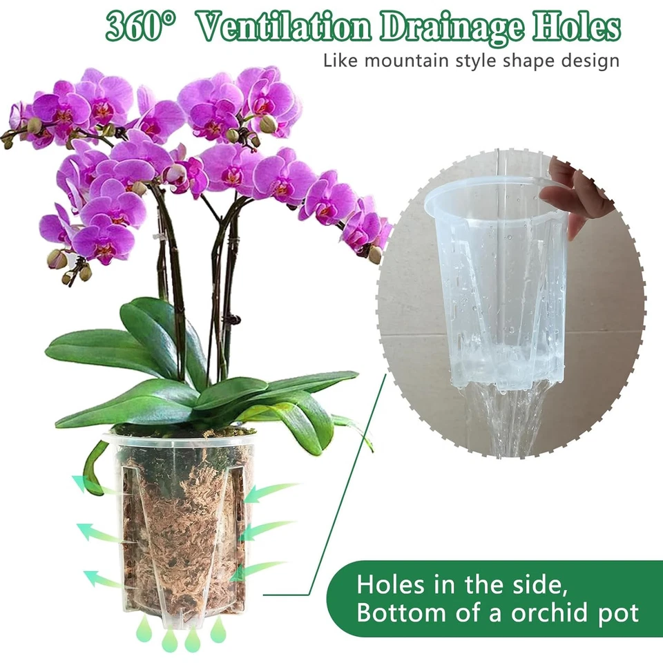 Macetas transparentes de plástico grueso para plantas de 4"/5,6"/6,4" con bandeja para orquídeas Foto 4 de 4