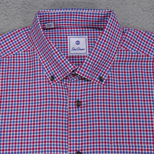 David Donahue Shirt Mens XL Blue Red Plaid Button Down Long Sleeve