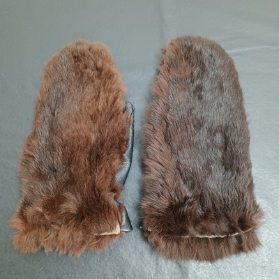 Authentic Rabbit Fur Mittens  Women's Medium Brown VINTAGE 